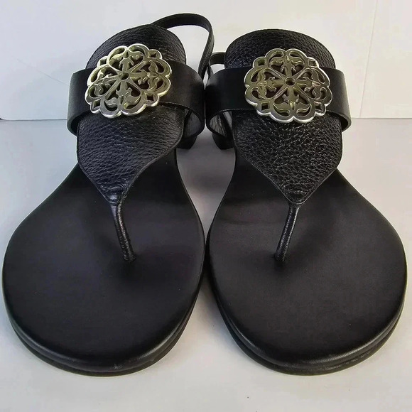 NWOT Brighton Alana Black Leather Sandal With Gold Tone Metal Hardware Size 9.5M - Picture 4 of 15